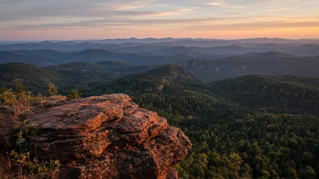 Panorama über dem Pfälzerwald mit Sandstein im Vordergrund